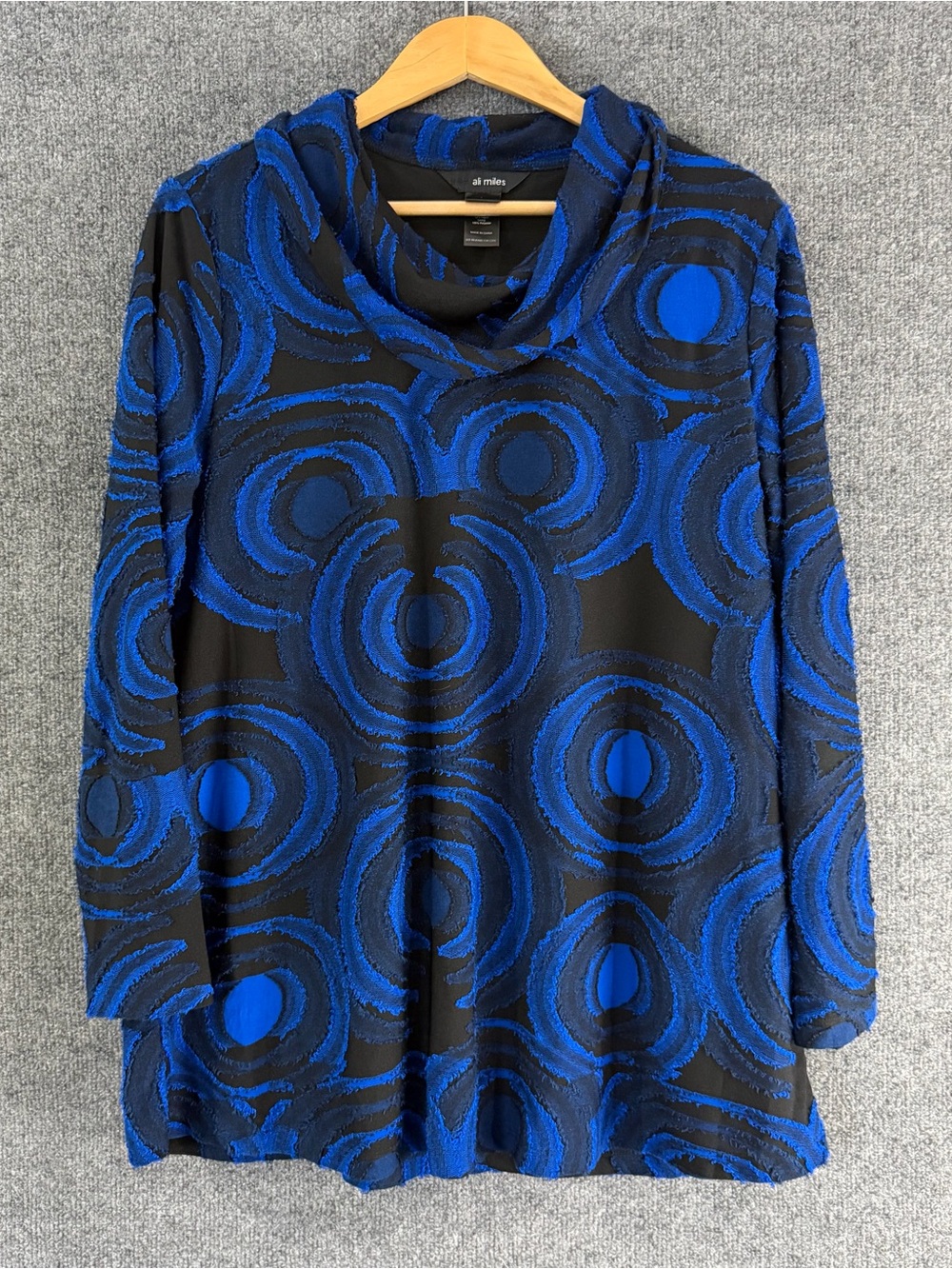 Ali Miles Womens Long Sleeve Textured Cowl Neck Tunic Top Size Large Swirl Artsy